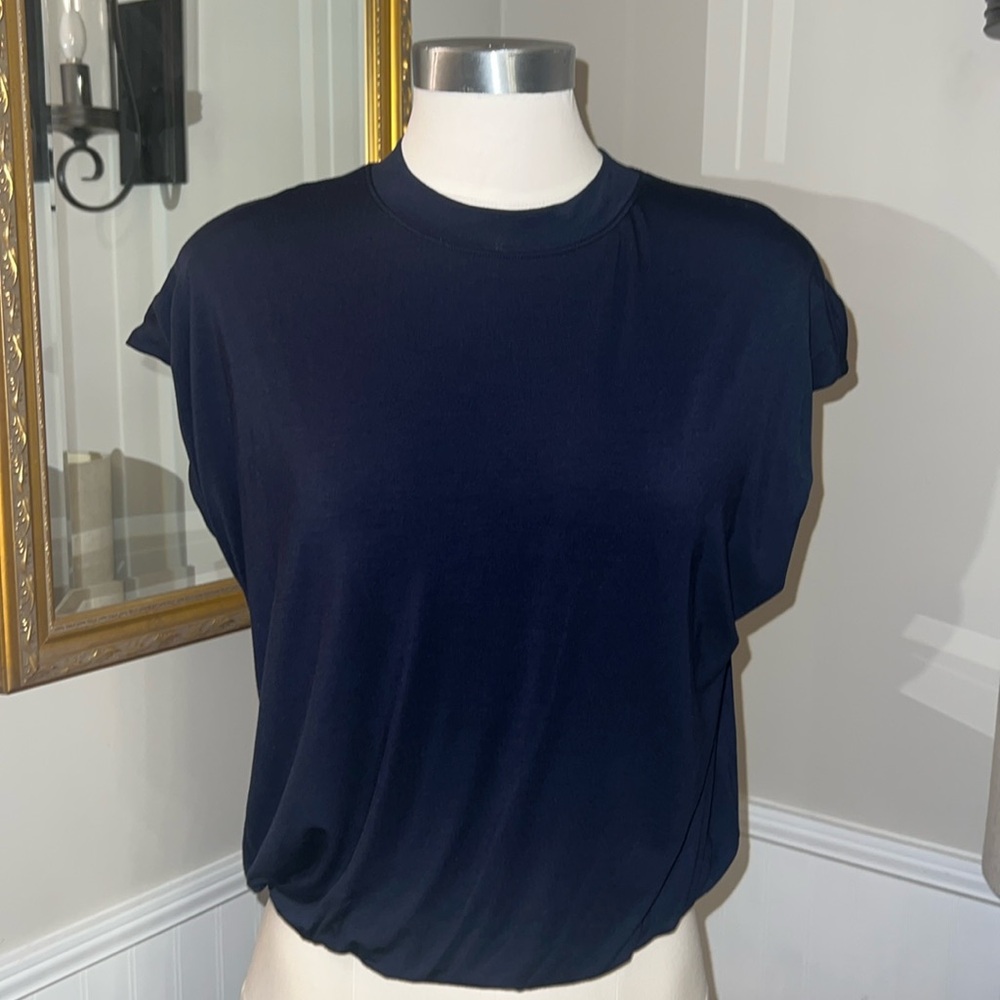 Frame dark blueblack banded waist top. Size large. Worn once.